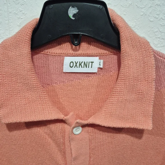 OXKNIT Short Sleeve Knit Polo Cardigan Abstract Wave Pattern Summer Knit - Picture 3 of 6